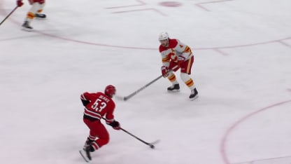 CGY@CAR: Slavin scores goal against Dustin Wolf