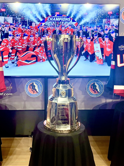 Engraved 2025 4 Nations trophy at HHOF